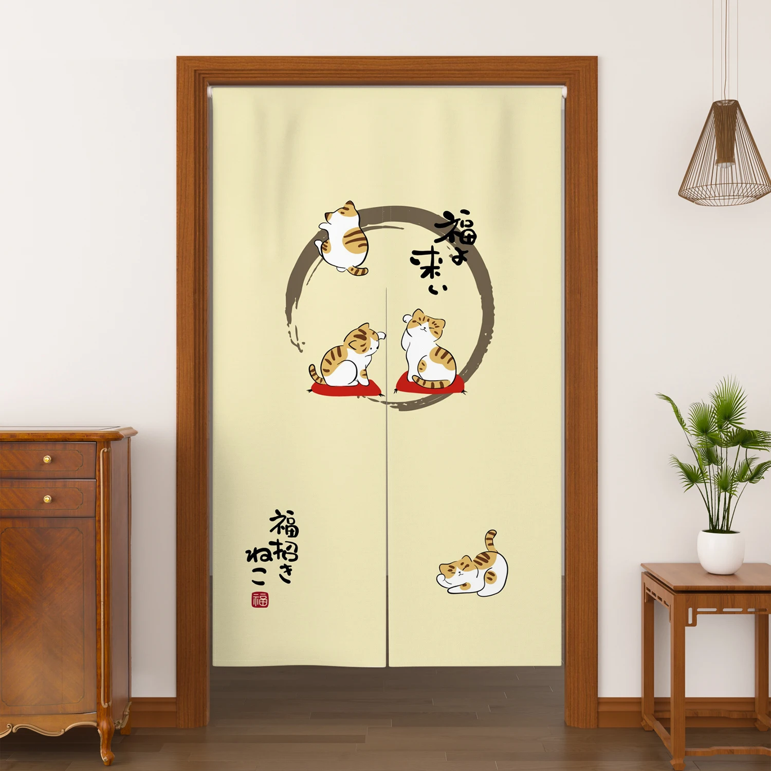 Japanese Noren Curtain Adorable Lucky Cat Pattern Sushi Izakaya Kitchen Entrance Doorway Decoration Hanging Split Half-Curtain