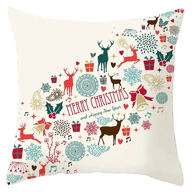 Merry Christmas white pillowcase reindeer snowflake print cushion cover simple style decorative sofa car pillow cover