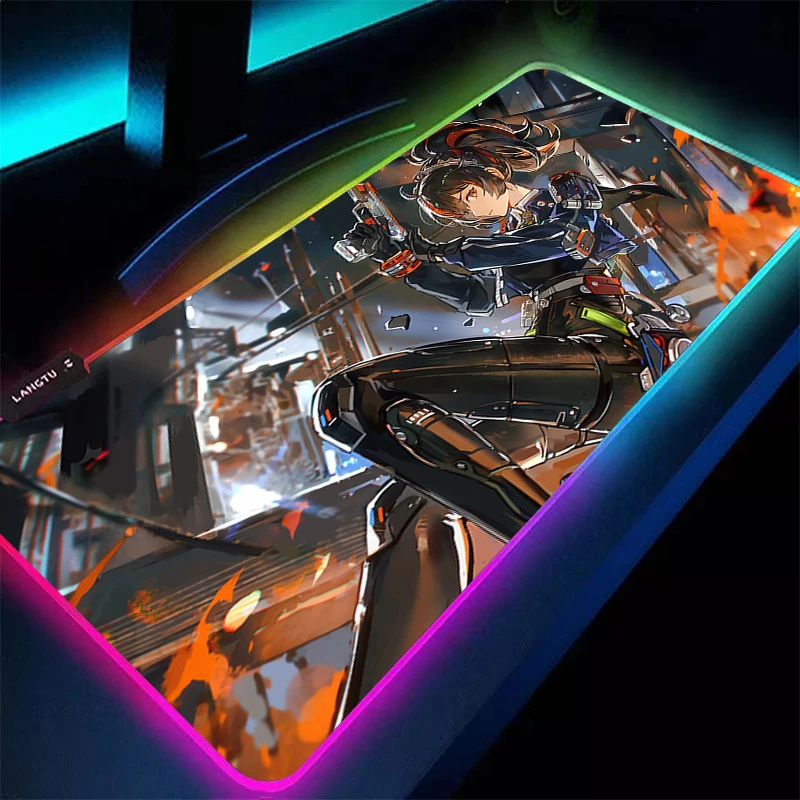 Alfombrilla de ratón LED Anime ordenador Gamer Gaming Zenless Zone Zero alfombrilla de ratón Zhu Yuan RGB escritorio Mause Pad Kawaii chica teclado alfombrilla de ratón