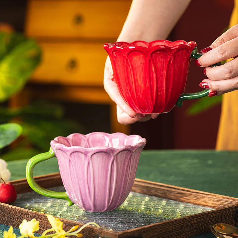 

Floral Ceramic Mugs Set Couple Coffee Mugs for Morning Tea & Breakfast, Aesthetic Flower Cups for Husband Wife, Valentine'
