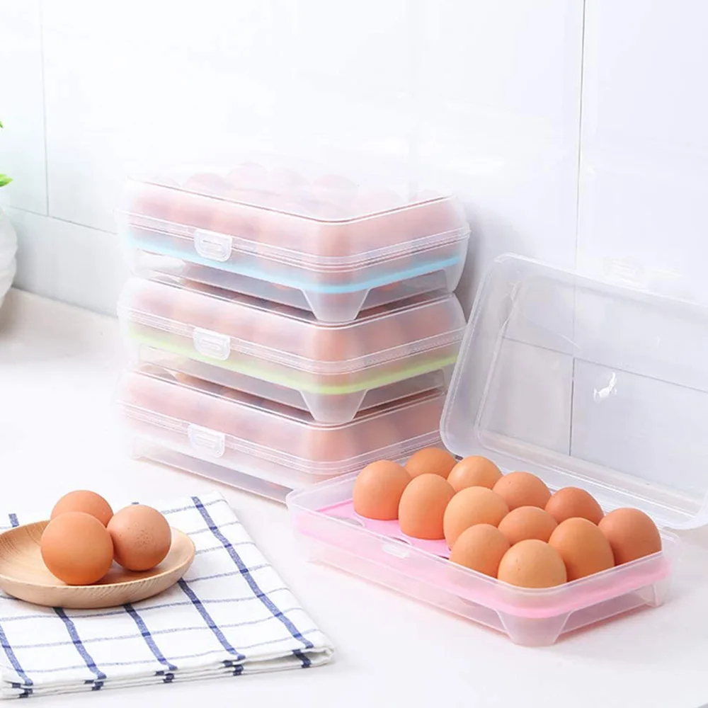 15Grid Egg Storage Box Egg Box Tray With Lid Drawer Kitchen Household Egg Tray Storage Box Dispenser Refrigerator Egg Holder