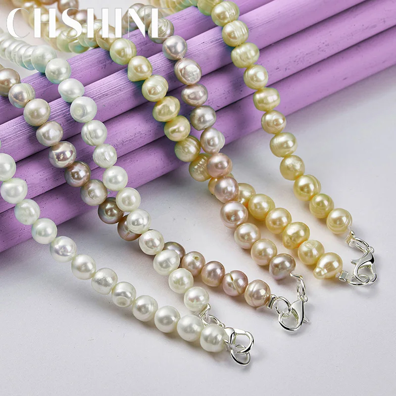 

CHSHINE 925 Sterling Silver 40-50cm Pink/White/Purple Pearl Necklace For Women's Wedding Engagements Fashion Charm Jewelry