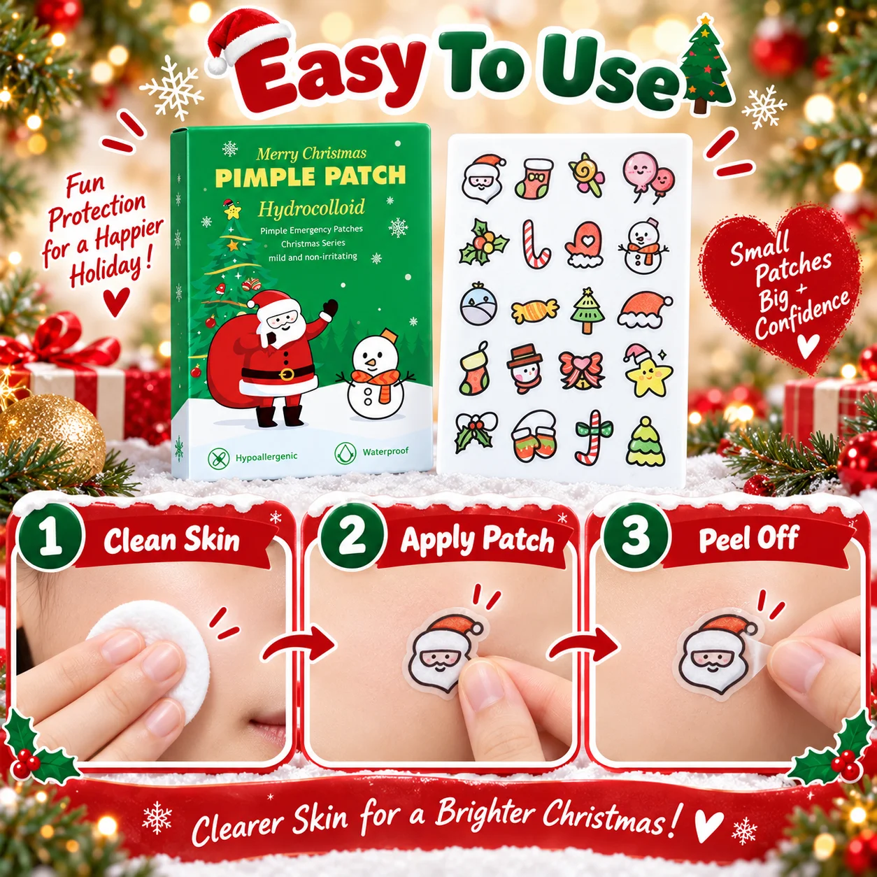 Multi Color Christmas Pimple Patches Salicylic Acid Skin Cleansing Patch Invisible Blemish Cover Stickers view 6