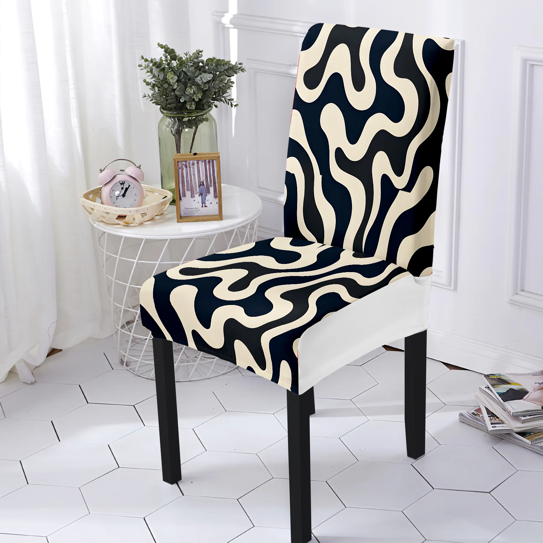 2026 New Elastic Full - Coverage Chair Cover, Abstract Wave Pattern, Summer Outdoor & Indoor Sofa Cover, W