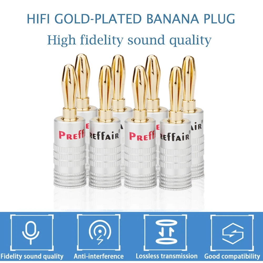 HIFI 8/12 Pieces Audio Plug High End Banana Plugs for DIY Speaker Wire Gold/Rhodium Plated Banana Plug Cable Connector Clips