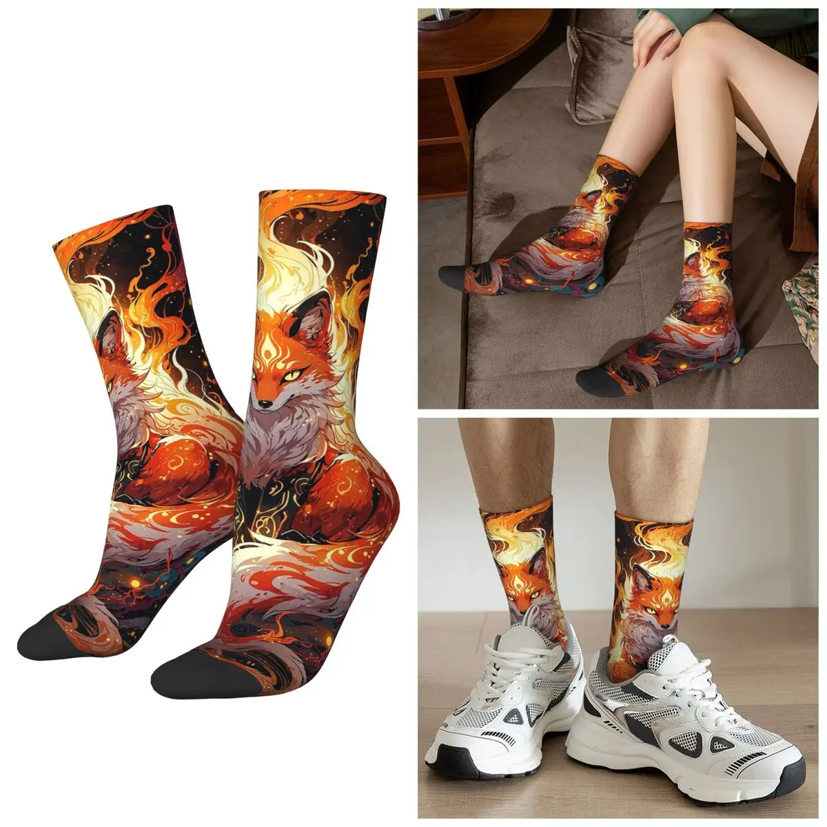 

All Seasons Vintage Art Nine Tail Fox Socks Harajuku Crew Socks Funny Stockings for Men Women Gifts