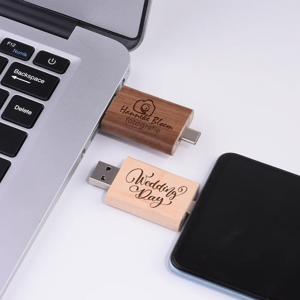 NEW Wooden OTG TYPE-C High Speed USB Stick 128GB USB Flash Drives 64GB Memory Stick 32GB Wooden Box Gift Pen Drive Wedding Gift