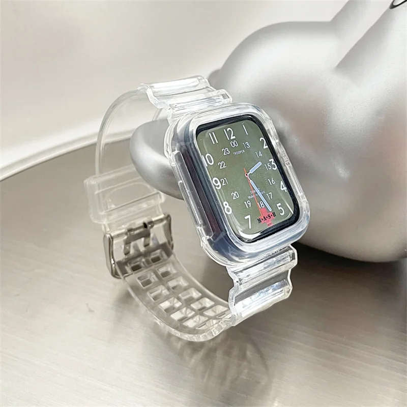 Clear Band+Case For Apple Watch 8 7 6 SE 5 3 2 1 Soft Transparent Silicone Strap For iWatch Strap 40mm 44mm 42mm 41mm 45mm 49mm
