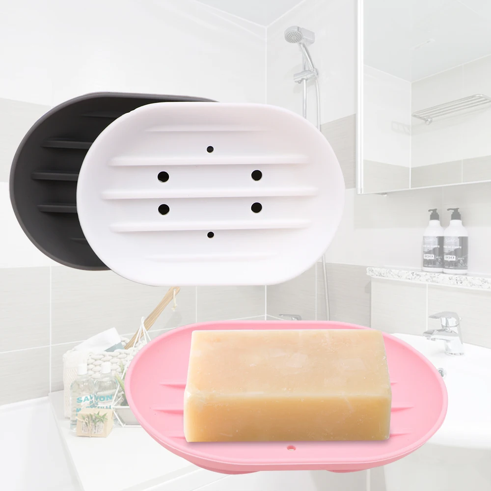 Bathroom Products Holder Soft Silicone Soap Dish Plate Tray Portable Drain Soap Box Washroom Organizer Container Storage Rack