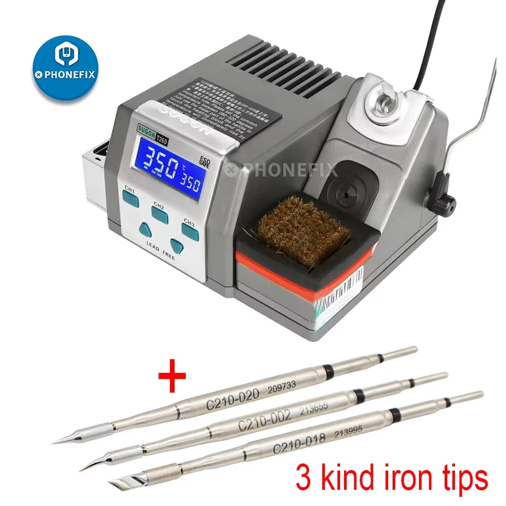 

SUGON T26D Soldering Station with 3 Original C210 Soldering Iron Tip 2s Heating Fast Rework Station 80W Power Heating System