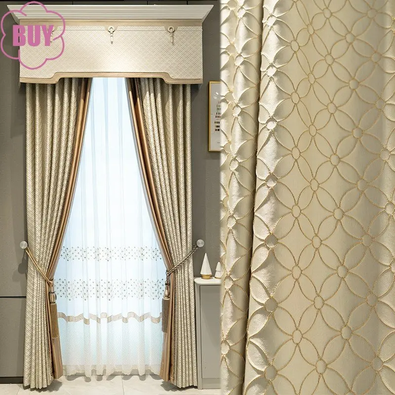 

French Curtains for Living Dining Room Bedroom High-end Valance High-precision Jacquard Villa Cream Color Window White Tulle