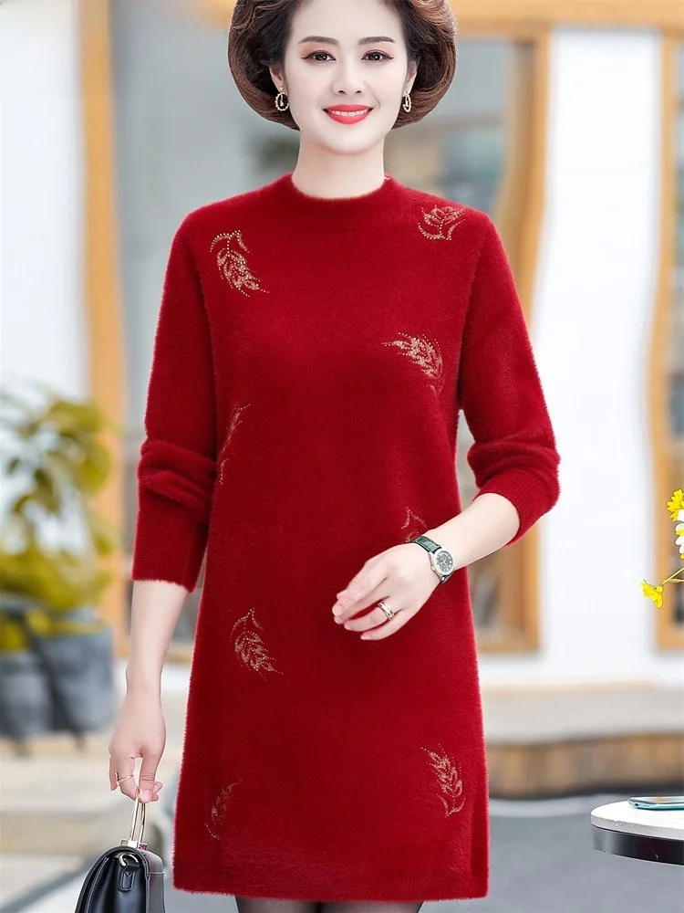 

Шерстяное вязаное пальто для женщин среднего возраста и старше, с подкладкой из норкового вельвета, средней длины, модное, зимнее, весеннее...