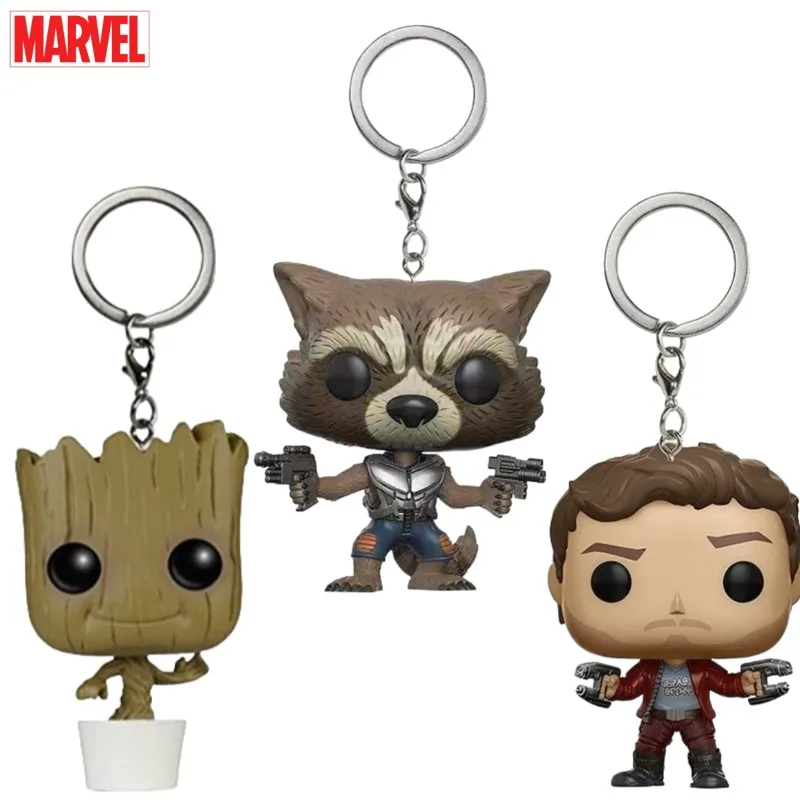 سلسلة مفاتيح عصرية ولطيفة على شكل رسوم متحركة من Marvel Rocket Raccoon Groot Star-Lord للرجال والنساء هدية للعطلات