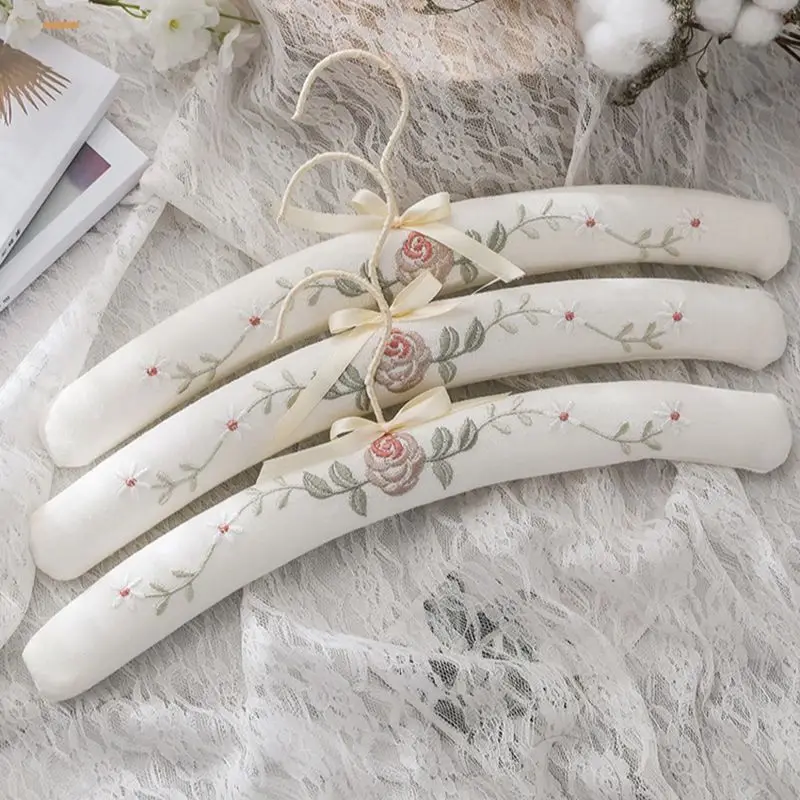 Wedding Sponge Clothes Hanger Cloth hanger Anti-Slip Wedding Dress White Hangers Colorful Flower Embroidery Bridal Shower Gift