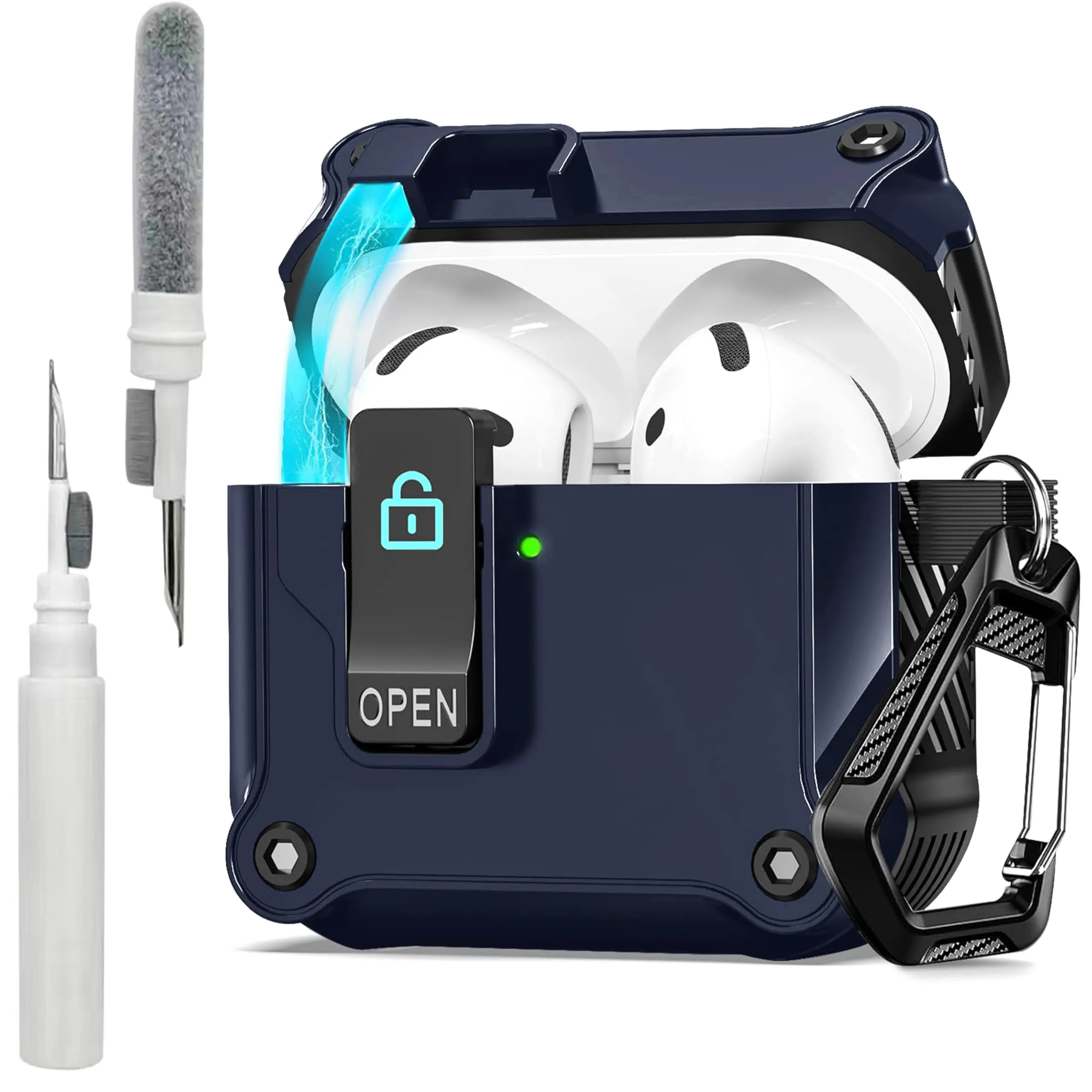 For AirPods 4th Generation Case (2024) (USB-C)military graded hard shell case  with Cleaner Kit and Keychain For AirPods 4 Coque