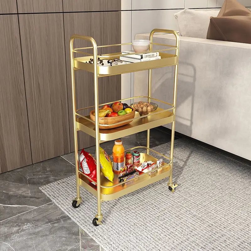 

Coffee Tables Italian Living Room Sofa Side Storage Light Luxury Snacks Cart Storage Rack 3-layer Household Mobile Dining Car