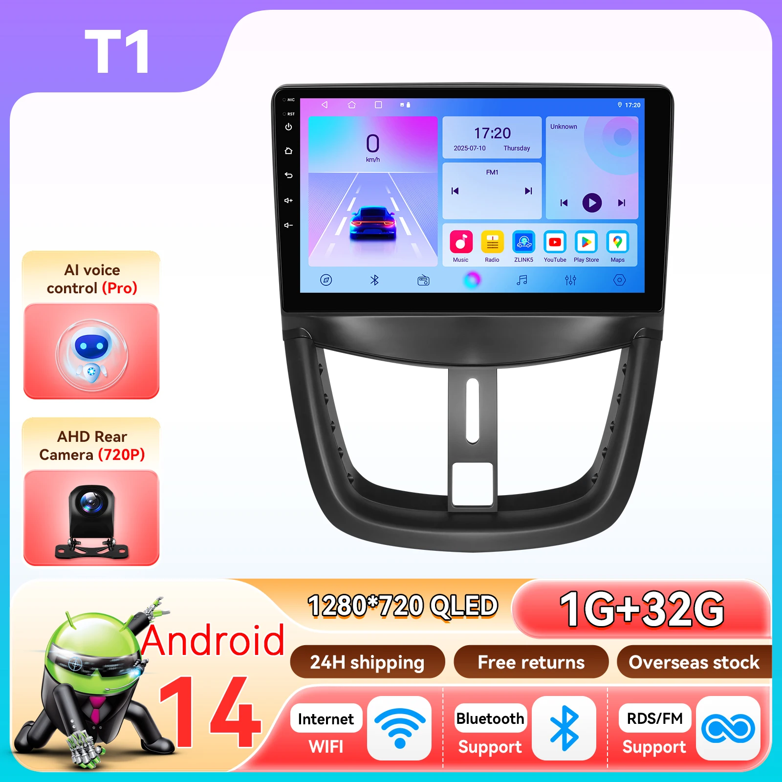 Hizpo Autoradio Autoradio Voor Peugeot 207 207CC 2006-2015 Draadloze Carplay Android Auto 2Din GPS Stereo 360 camera Snapdragon 6115