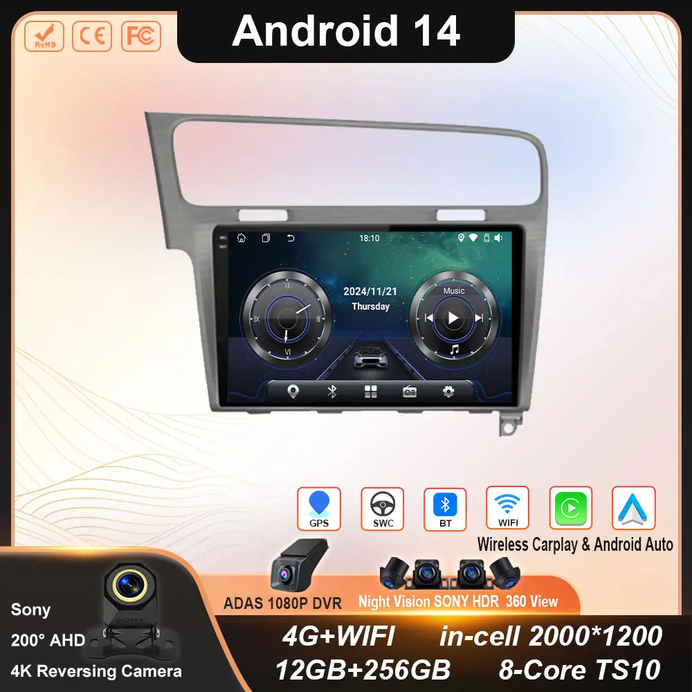 

Android 14 WIFI+4G Auto For Volkswagen VW Golf 7 MK7 GTI 2011-2021 Car Radio Carplay HD Multimedia GPS Video Player Stereo QLED