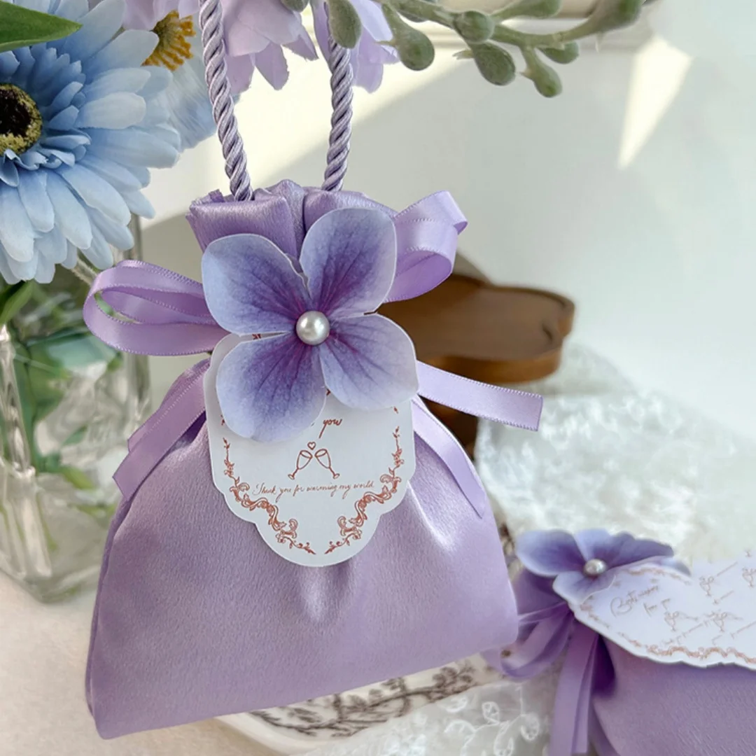 Storage Bags Portable Flower Drawstring Bag Silky Satin Cloth Bag Elegant Candy Box For Candy Storage Gift Packaging Wedding
