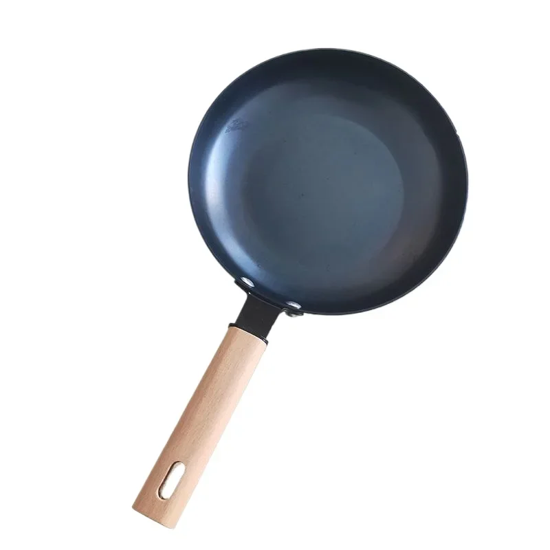 

Hammered Iron Skillet 20/24/26/28cm Blue Iron Pans with Detachable Wooden Handle No Nonstick Coating Frying Omelette Frying Pan