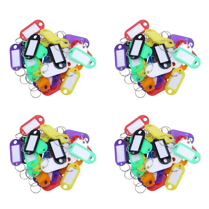 Exquisite-128X Multi-Colors Plastic Key Fob ID Tags Luggage ID Labels With Split Ring Keyring