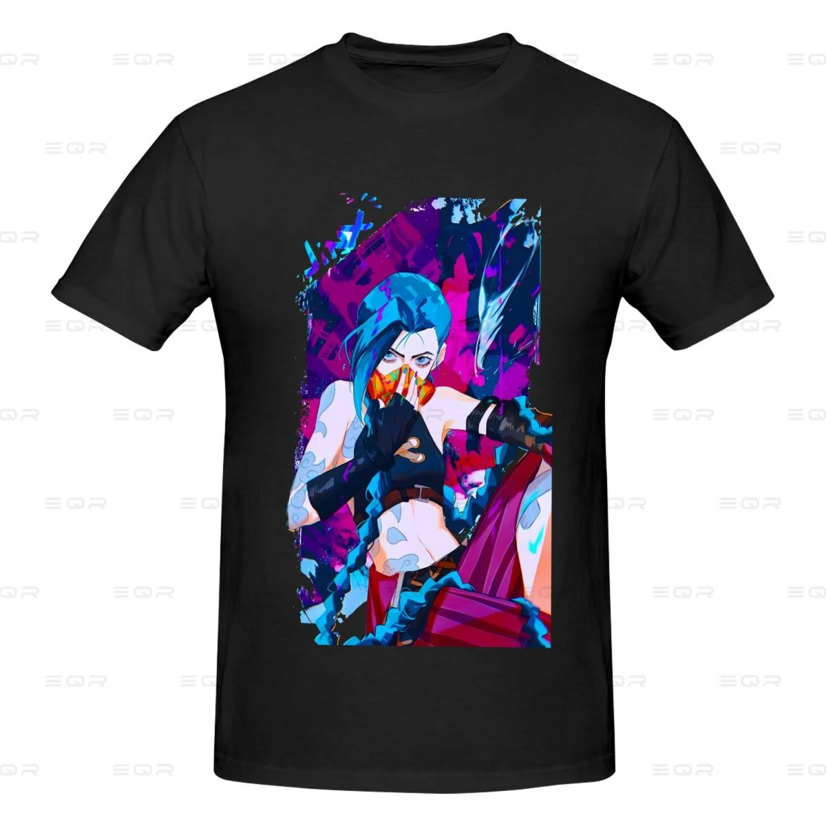 Jinx Vi LOL Anime Men's round neck T-shirt,Modern,Oversized print Tee Shirt,Short Sleeve T shirt all the year round Gift