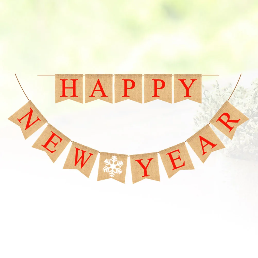 

New Year Decorative Flag Party Banner Garland Garlands Bunting Linen for Wreath