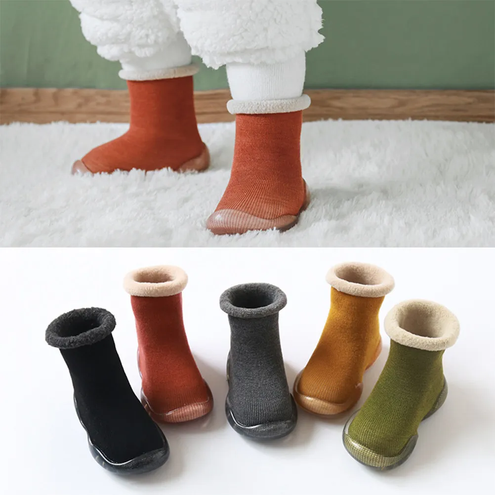 Cotton Baby Slipper Sock Skid Resistance Warm Grey Size 22 23 Anti Slip Prewalker Socks Breathable Sweat Absorbing Cotton Baby