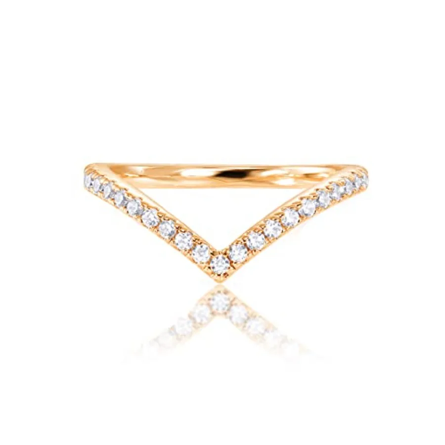 

14K Gold Plated Sparkling Wishbone 'V' Ring for Women with Cubic Zirconia