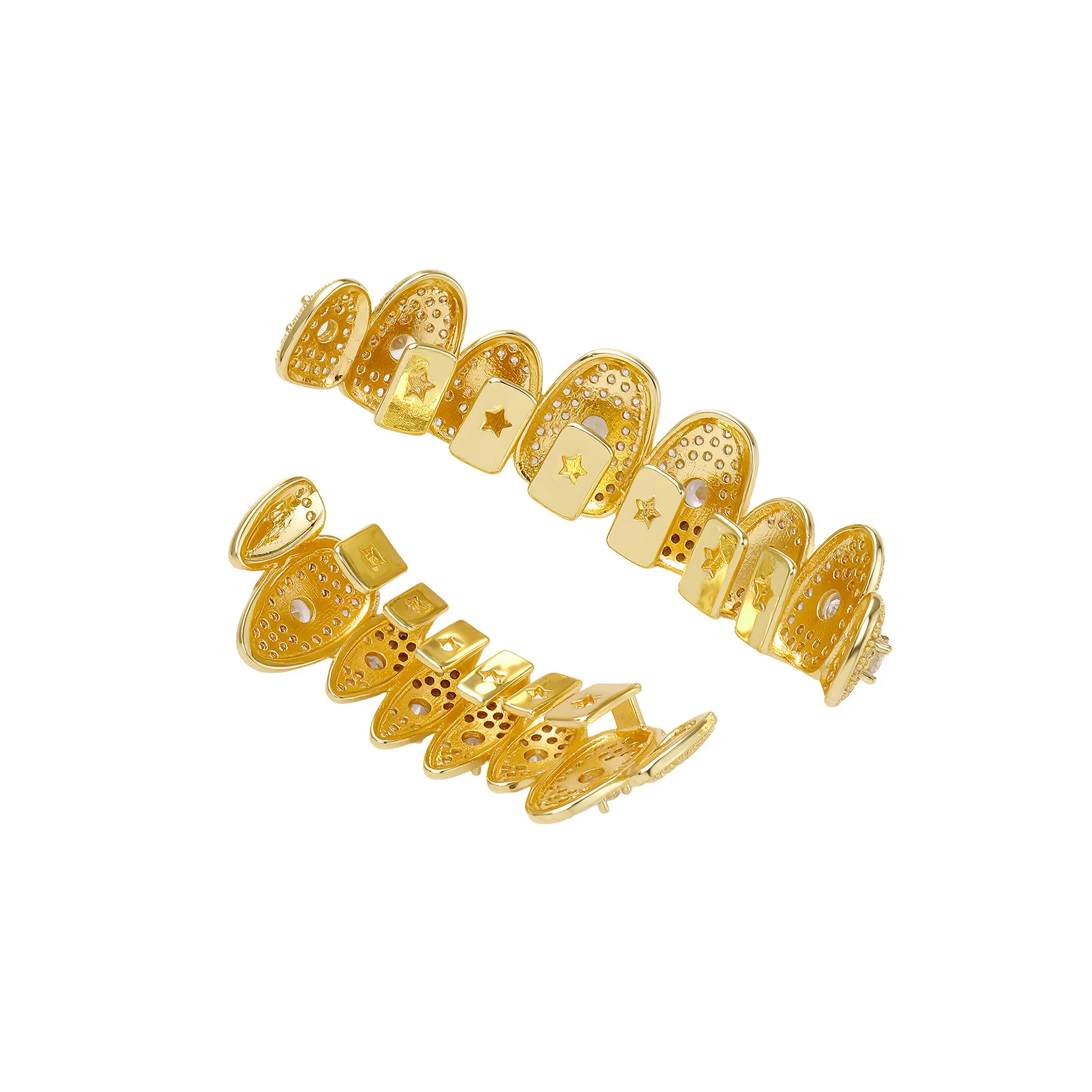 JINAO Hip Hop Eye of Horus Full Iced large CZ 8 Teeth Fang Vampire Grillz set Top&Bottom shinny Grill Punk Rapper Christmas