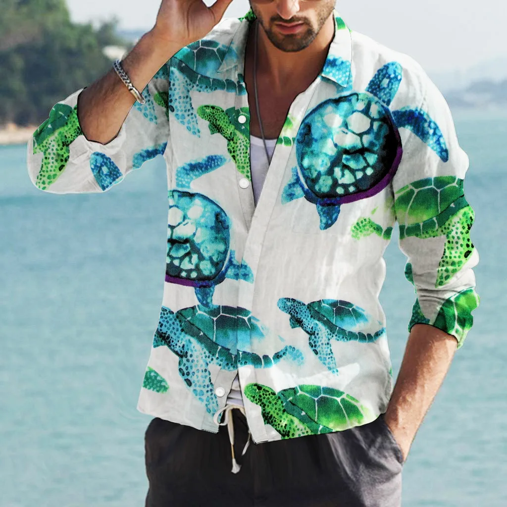 Camicia da uomo stampa Beach Vacation Style Hawaiian Y2k Harajuku Vintage Formal Luxury Fashion Leisure manica lunga top oversize