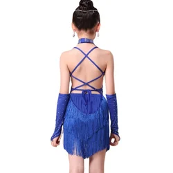 New Girls Dance Dress Outfits Cha Cha Dress Kids Tango Skirt Carnival Wear Dancewear Latin Salsa Costumes Tassel Dancing Dress