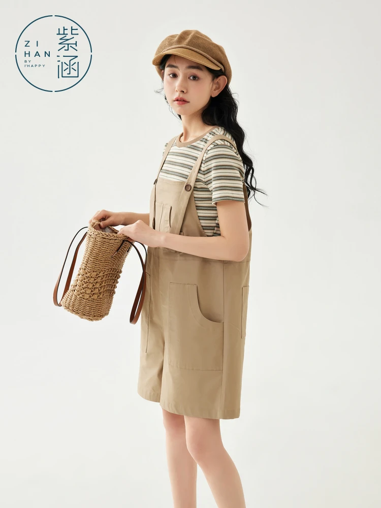 Women's Summer Workwear Overalls Set Striped Knitted Dr Two-Piece Suit Cotton Fabric Japanese Sle Floral Patterned