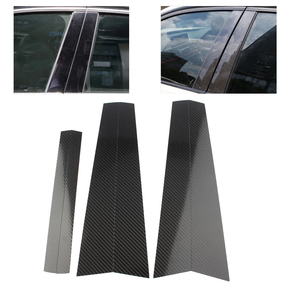 6pcs For BMW 5 Series E60 Carbon Fiber Car Window B-Pillars Protective Trim Moulding Cover 2004 2005 2006 2007 2008 2009 2010