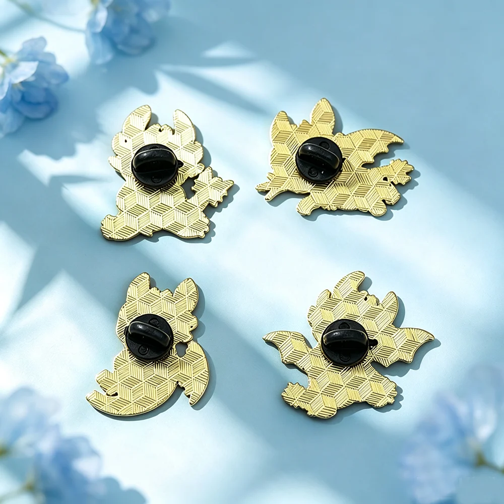 4個入りのかわいい黒いドラゴンのエナメルピンセット。漫画風の - Brooch Pin Gold のレビューと価格