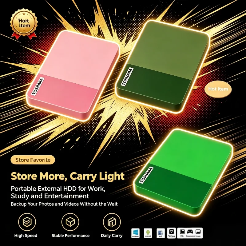 TOSHARA A3 External Storage Disk, 500GB/2TB/1TB/4TB, 2.5-Inch, USB 3.0, Portable HDD Android,Laptop, High Speed Backup.