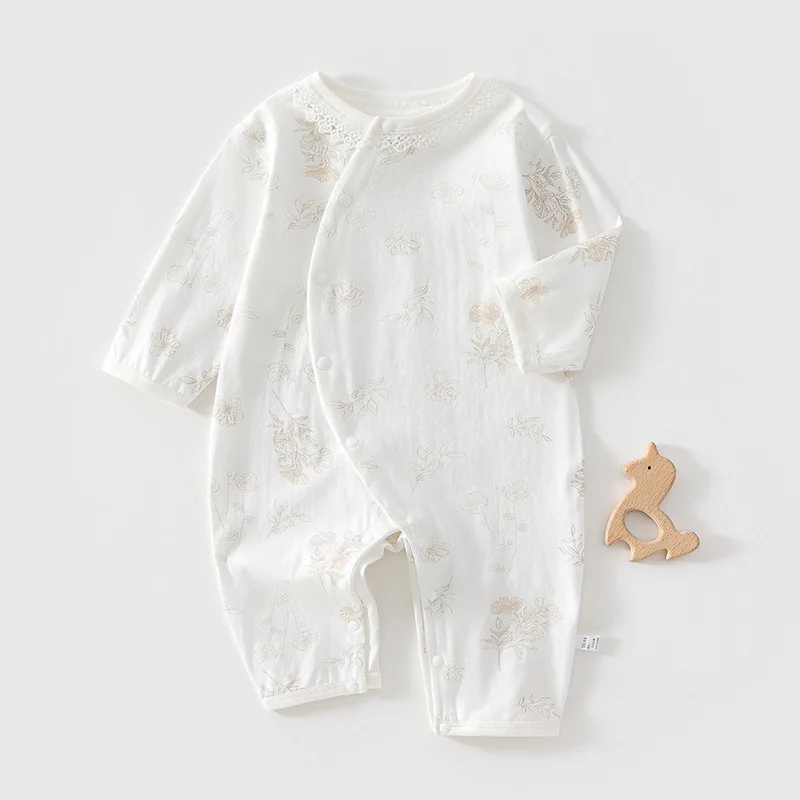 Summer Baby Clothes 0-2Y Newborn Diagonal Lace Jumpsuit Baby Girl Pure Cotton Lace Lace Collar Print Boneless Romper