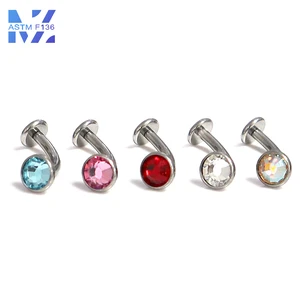 MZ F136 Titanium 14 Gram Cincin Pusar Kuku Kancing Zirkonia Batang Datar Cincin Pusar Kuku Alis Berkilau Perhiasan Tindik Tubuh 8 penjualan terbaik mz - №