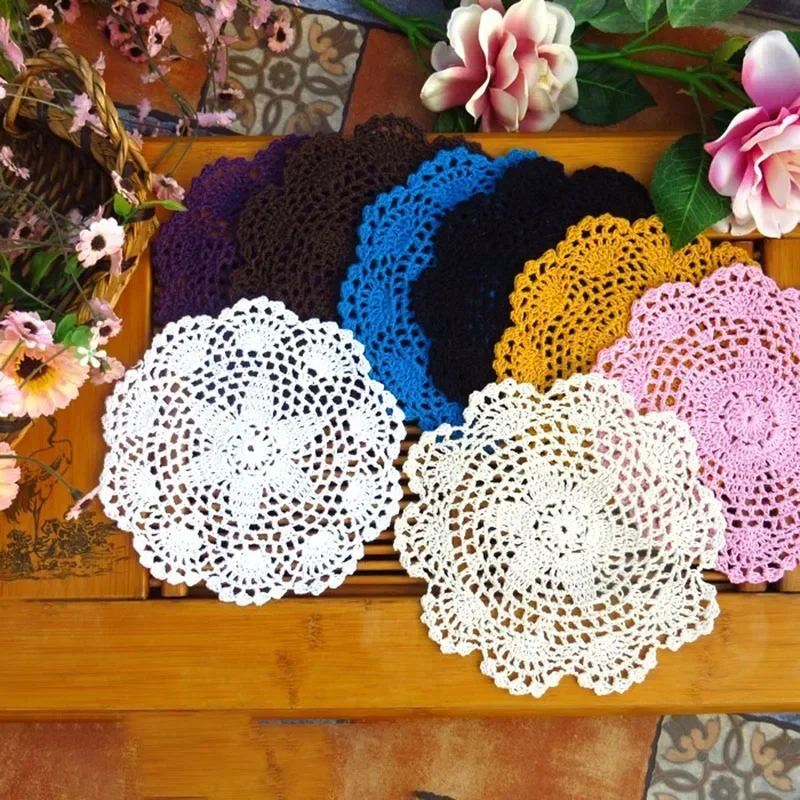 Cotton Round Placemat Cup Coaster White Flower Lace Embroidery Table Mat Lace Crochet Tea Coffee Doily Drink Pad Home Decor