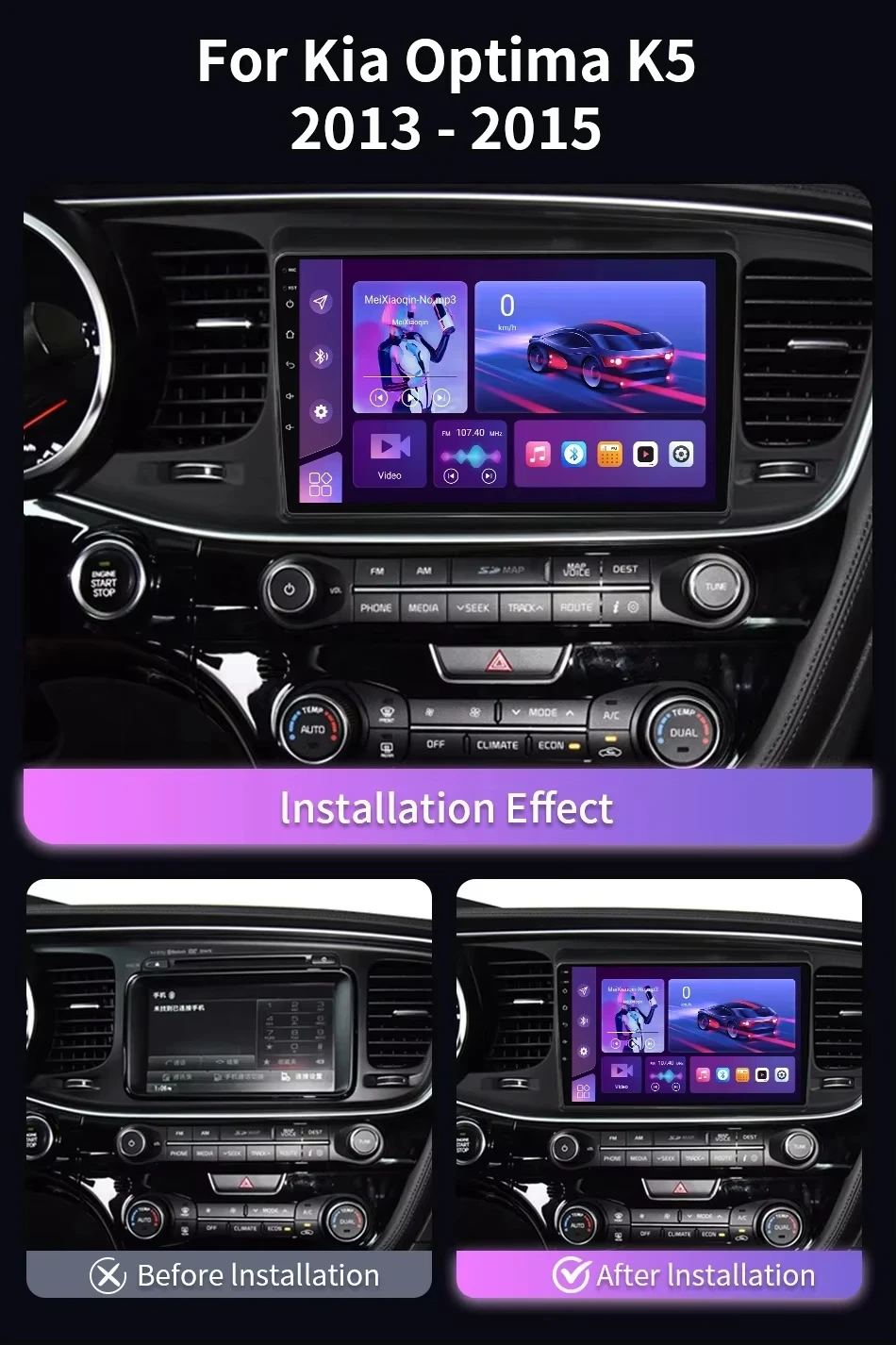 Android 16 Wireless carplay For Kia K5 Optima 2011-2015 Car Multimedia Player Bluetooth WIFI Navigation Touch Screen Display