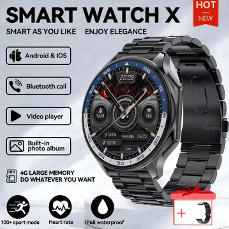 

for realme Tecno Spark 4 Air Smart Watches MP4 Video 4GB Bluetooth call Smartwatch Men Sports Waterproof Bracelet TWS earphones