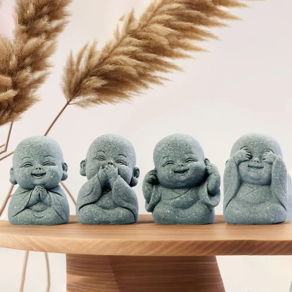 4PCS Gifts Cute Buddha Statue New Chinese Style Zen Little Monk Figurines Desktop Ornaments Monks Buddhism Figurines
