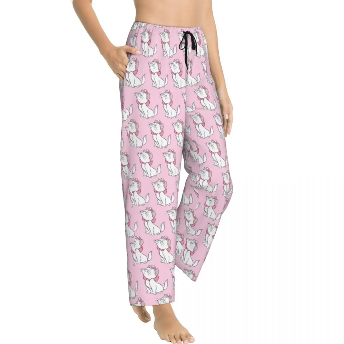 Custom Print Aristocats Animation Marie Cat Pajama Pants Women's Sleep Sleepwear Bottoms with Pockets