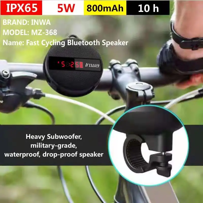 LED Digital Display Wireless Cycling Bluetooth Speaker Outdoor Portable Column IP67Waterproof Subwoofer Hands-free Bicycle Audio