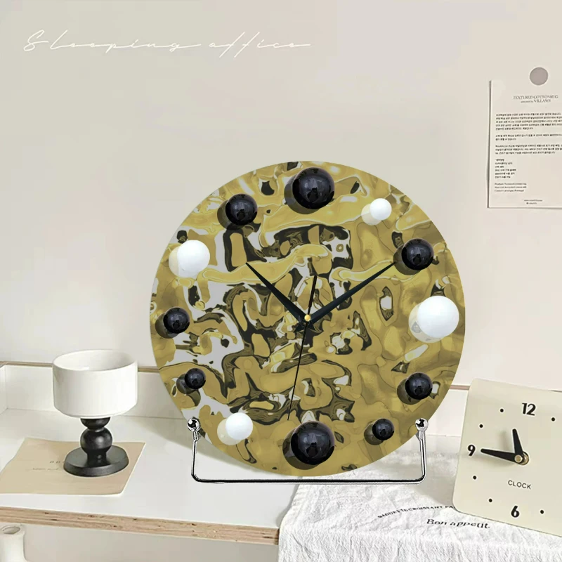 Punk Metal Mirror Water Pattern Art Clock Ornament, Steam Wave Sci-fi Gift Decoration