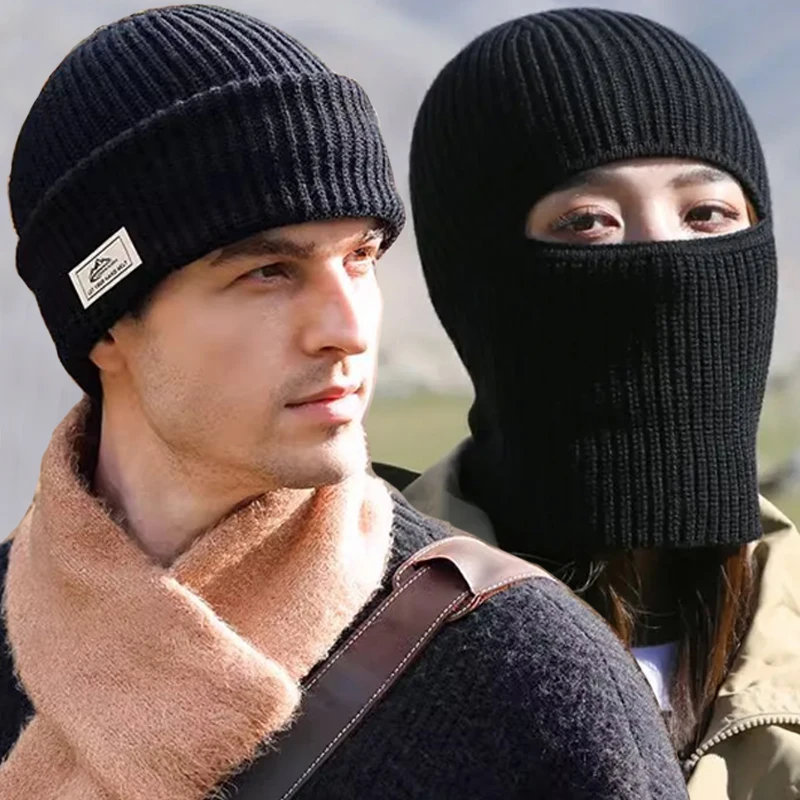 2In1 قناع قبعة صغيرة الرجال الشتاء بالاكلافا قبعات منسوجة موضة كامل الوجه تزلج بونيه التكتيكية الدراجات غطاء للأذنين قبعات في الهواء الطلق