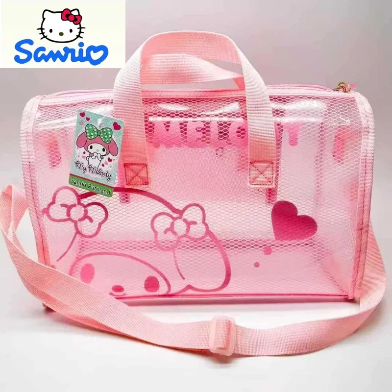 Sanrio Fashion Trend Transparent PVC Travel Bag for Women, High Quality Cartoon Kuromi Waterproof Storage Beach Makeup Bag
