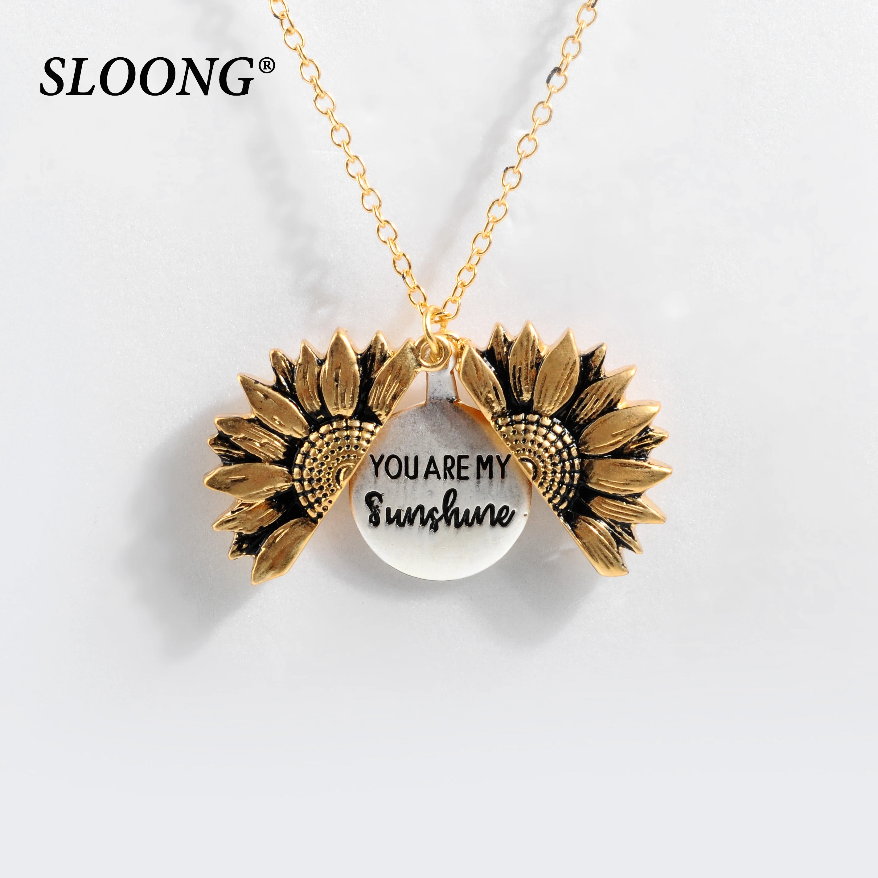 

2025 New Women Gold Color Necklace You are my sunshine Open Locket Sunflower Pendant Necklace Men Gifts Free Dropshipping