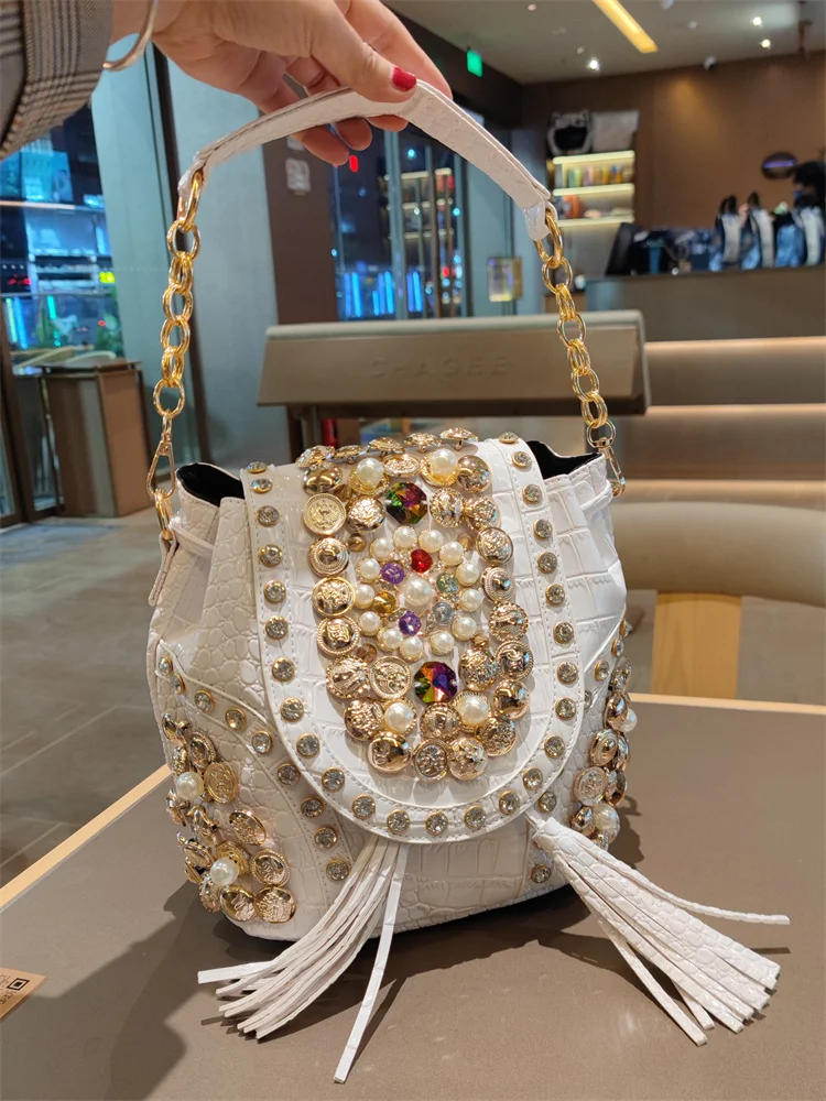 

New Double Shoulder Women's Bag European and American Rivets Messenger Bag Personality Fashion Chain Single Shoulder Portable