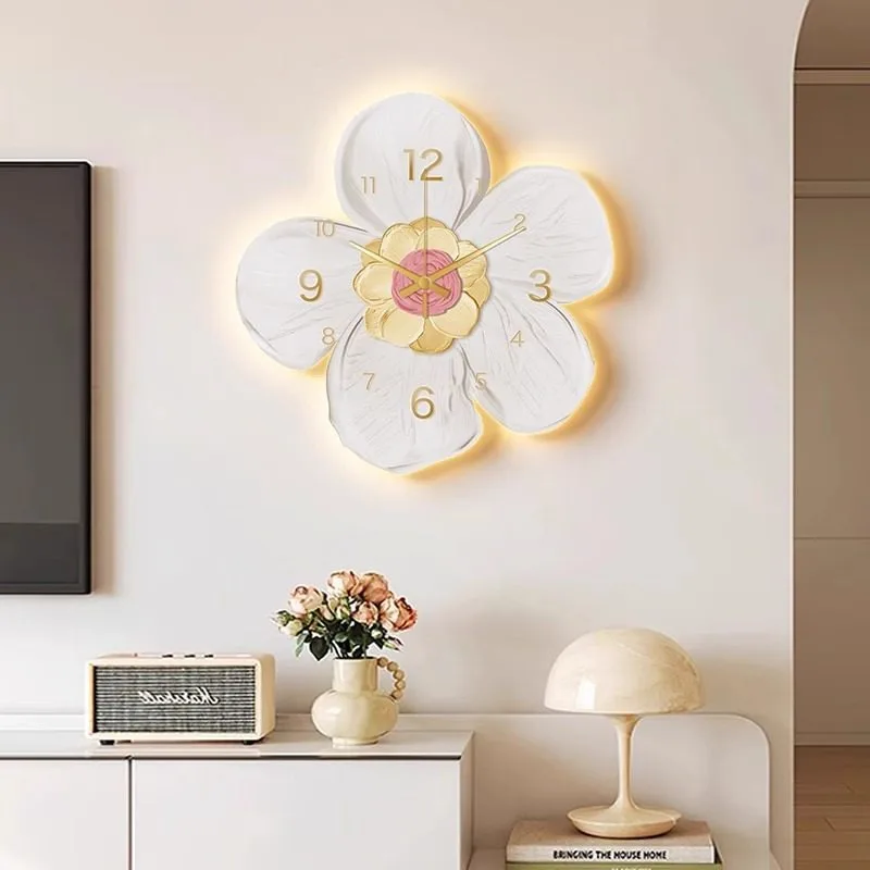 White Luxury Wall Clock Night Light Designer Nordic Modern Digital Clock Living Room Aesthetic Relojes De Pared Home Decor Items
